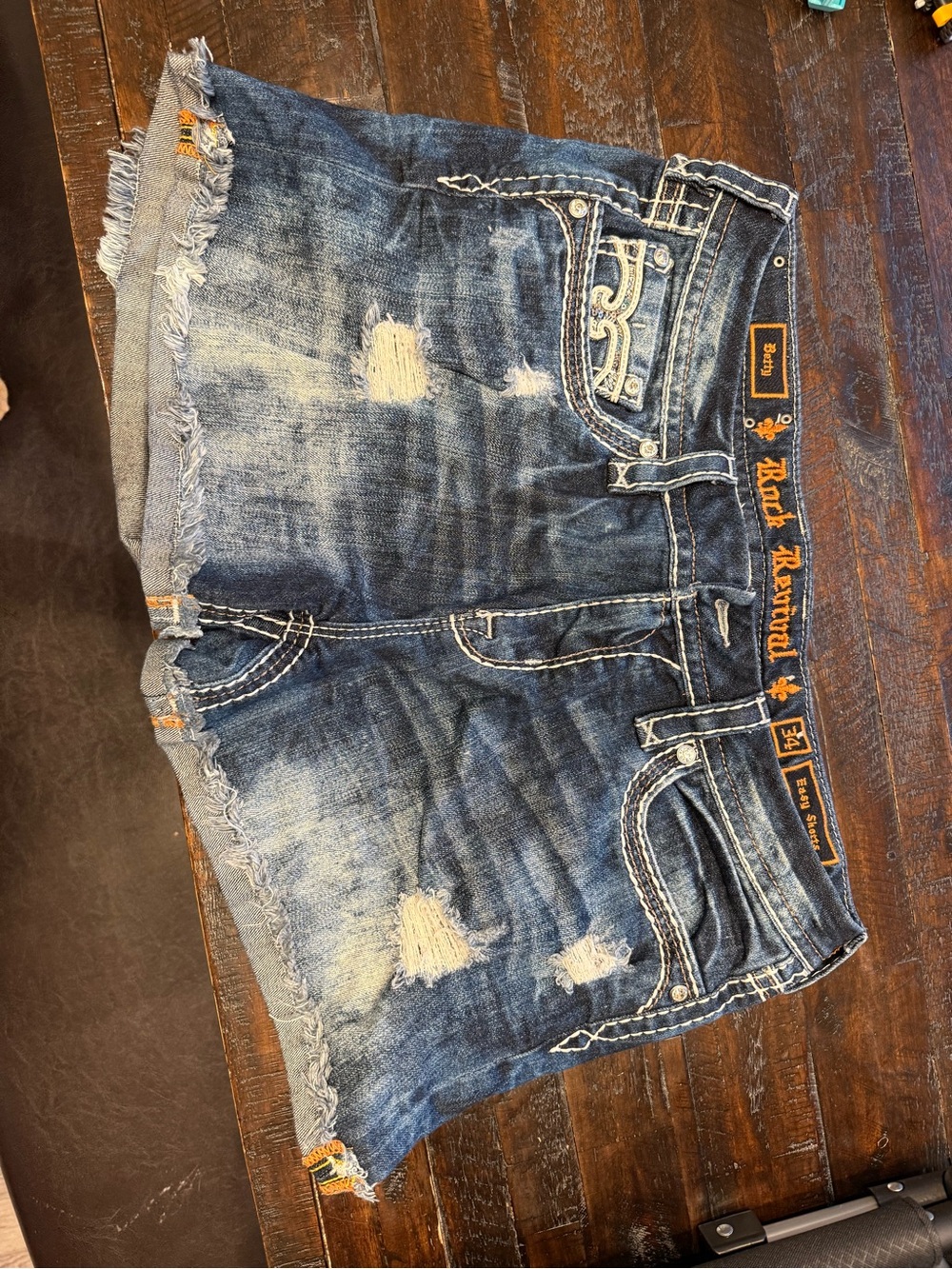 Rock Revival Dark Blue Jeans with Orange Embroidery